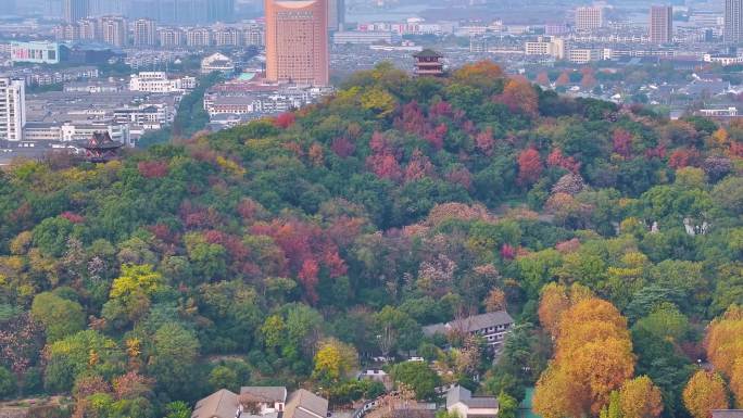 浙江绍兴越城区府山公园航拍城市风景大自然