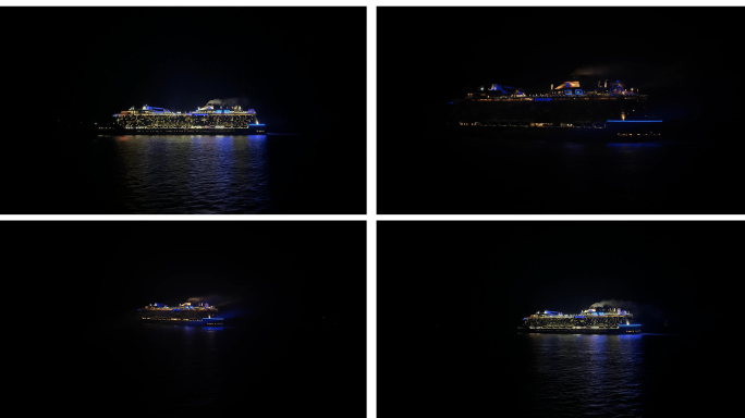 【4K】夜晚海面上航行的豪华游轮