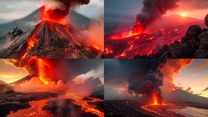 末日活火山爆发喷发岩浆自然灾害素材原创动