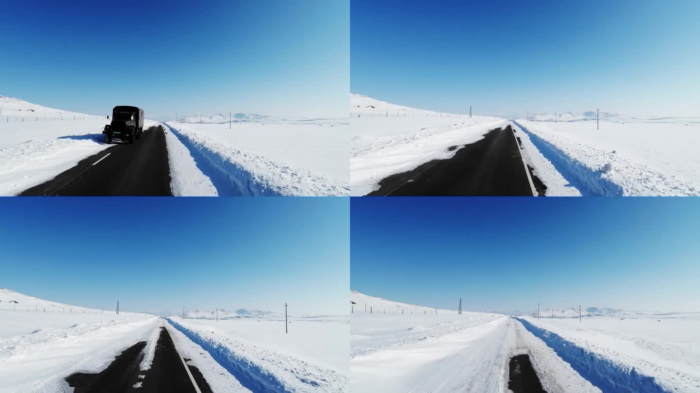冬季草原上的雪路
