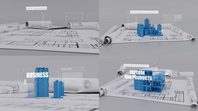 4K 设计图纸建筑生长动画