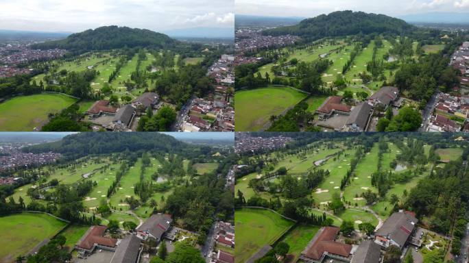 展示无人机拍摄的婆罗浮屠国际高尔夫球场。国际水准的高尔夫球场。4K无人机拍摄。马哲朗，中爪哇，印度尼