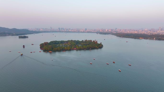 杭州西湖景区三潭印月小瀛洲风景航拍风景大