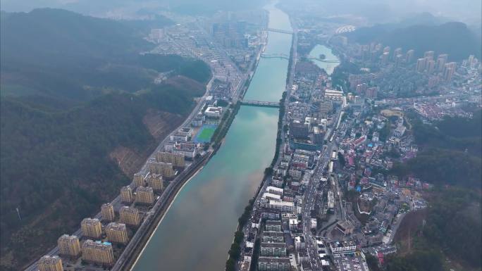 浙江衢州开化县县城航拍延时风景风光素材4