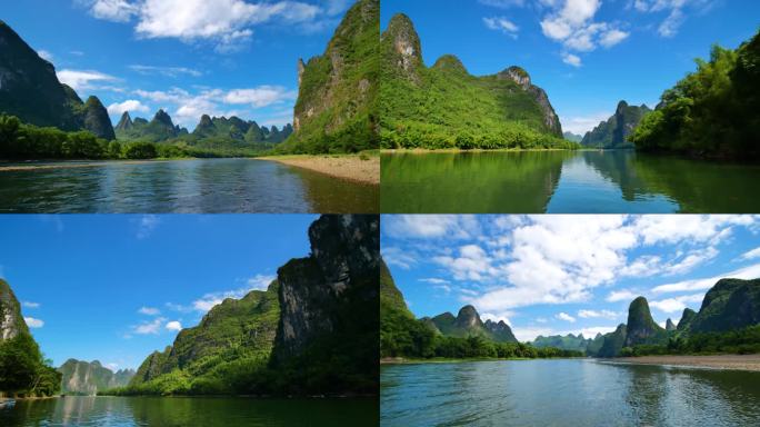 广西桂林山水漓江风景坐竹排游漓江两岸风光