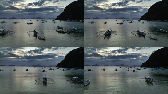 夕阳下的菲律宾渔船