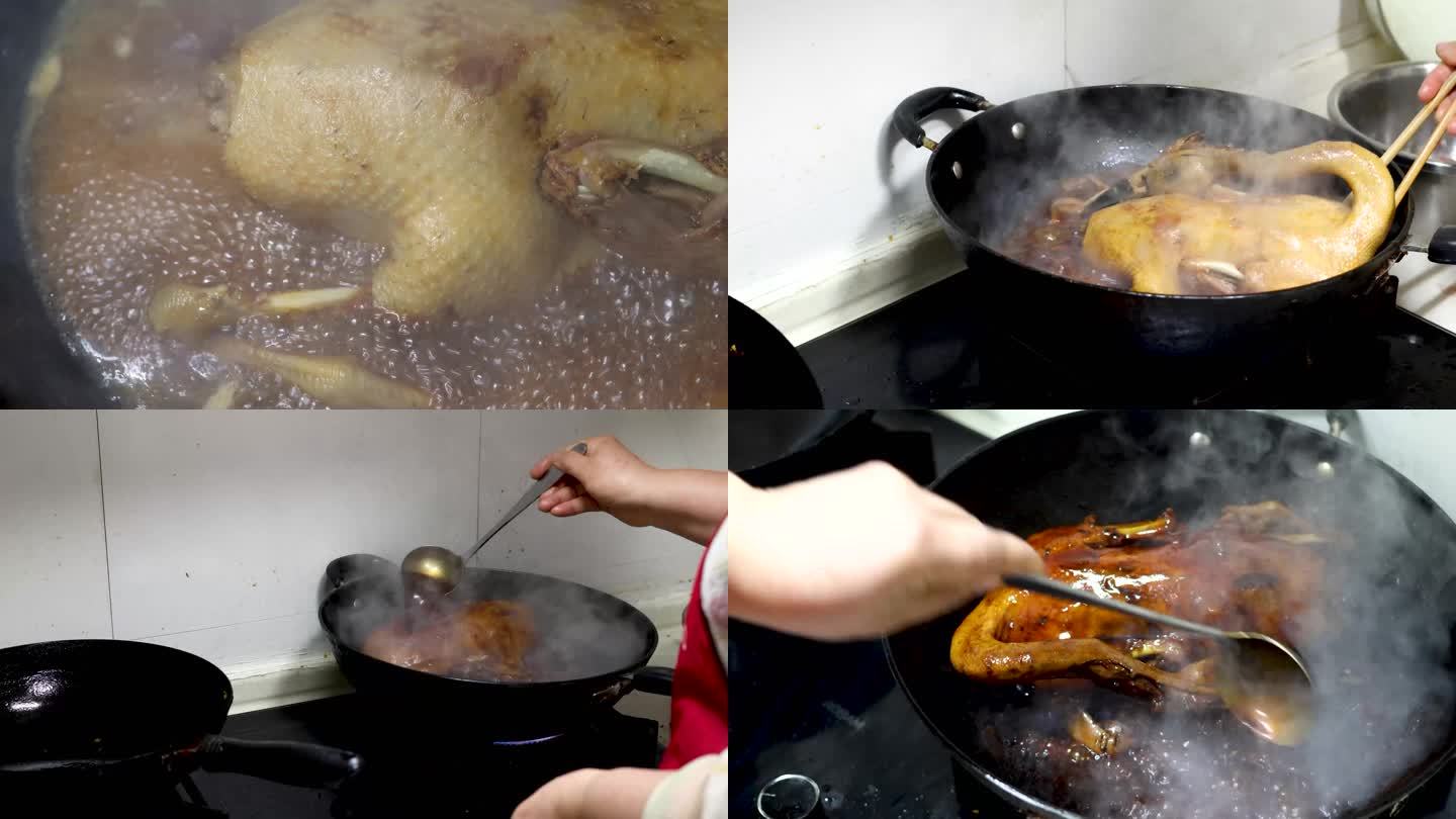 实拍厨房做菜炖鸭子视频素材
