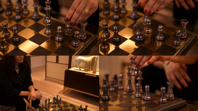 外国女士下国际象棋地产样板间人物形象镜头
