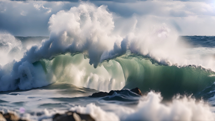 大气磅礴巨浪海浪翻滚