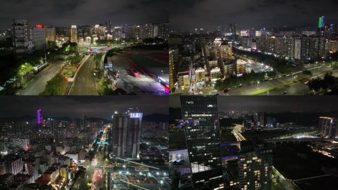 深圳夜晚马路车流夜景航拍高楼大厦摩天大楼