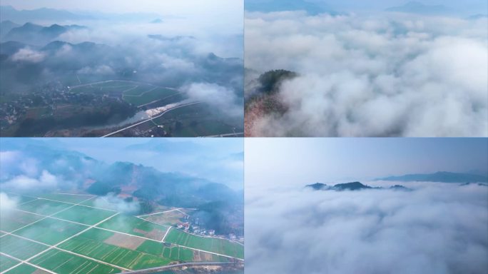 浙江衢州开化山区农村云海风景风光航拍延时