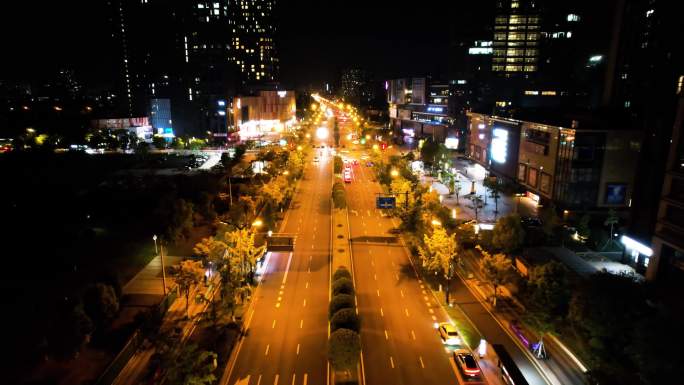 城市马路车辆车流夜景航拍40