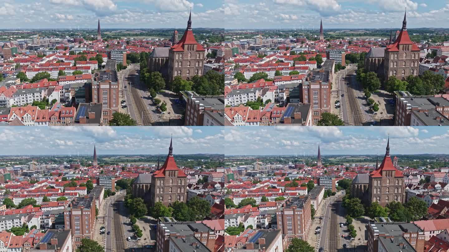 德国罗斯托克市中心鸟瞰图