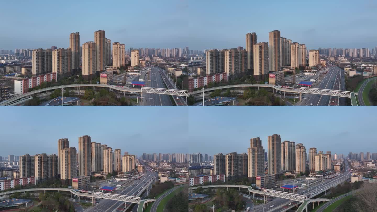 航拍襄阳樊城人民西路城市建筑交通风光