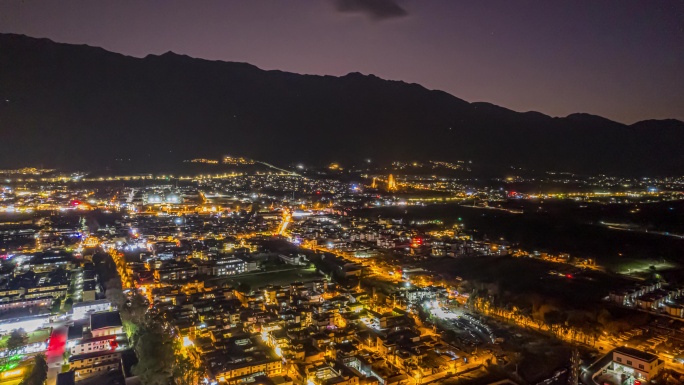 8K云南大理城市夜景天际线航拍延时