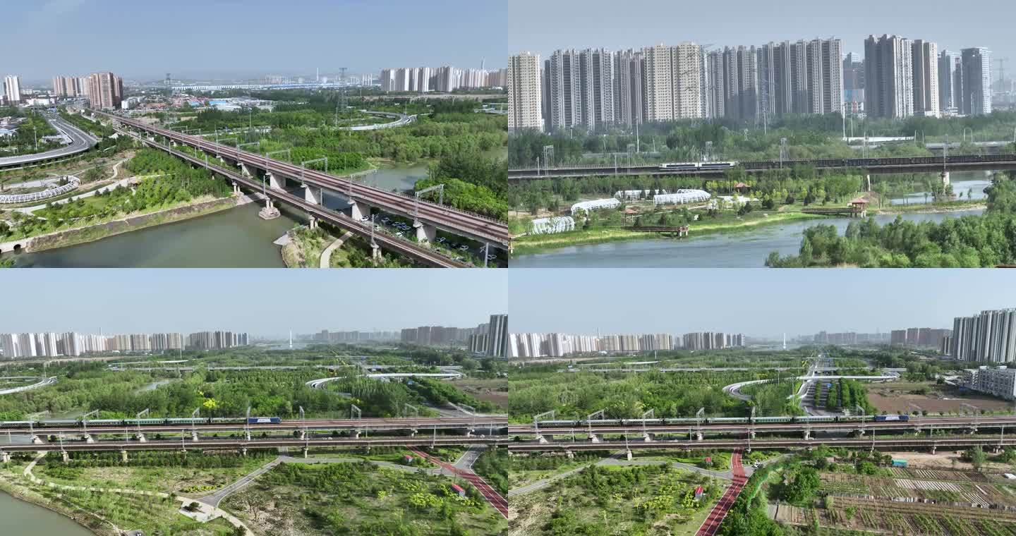 太原汾河公园铁路桥城市发展宣传片火车铁路