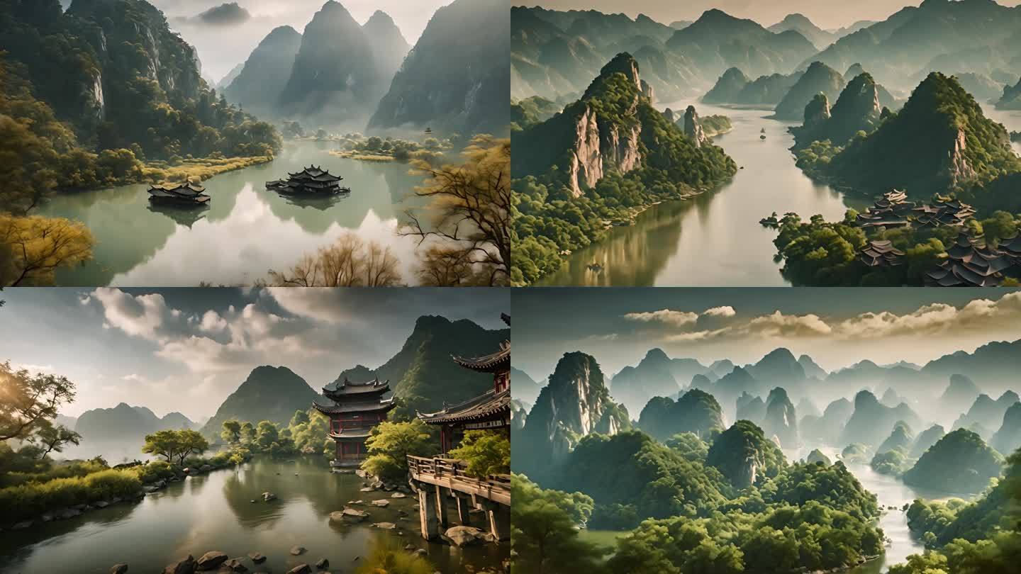 上春山中国山水意境美景 水墨风光