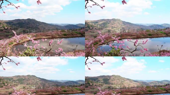 天池桃花天空倒影延时实景素材