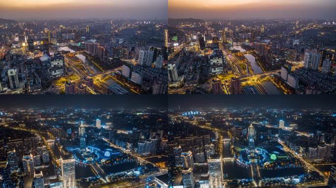 杭州西湖文化广场环球中心夜景航拍延时4K
