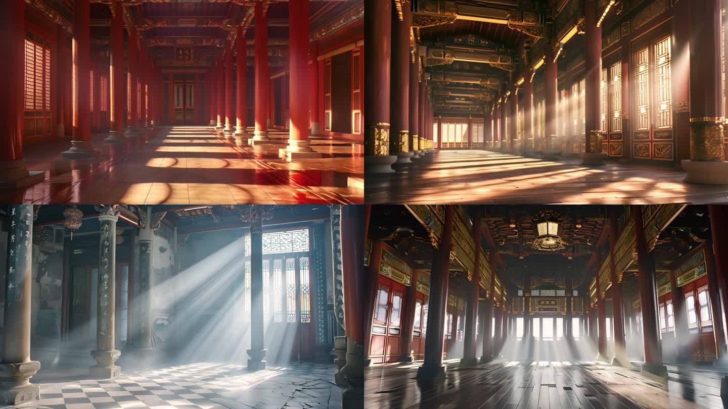 传统中国风宫殿 古代建筑阳光射进室