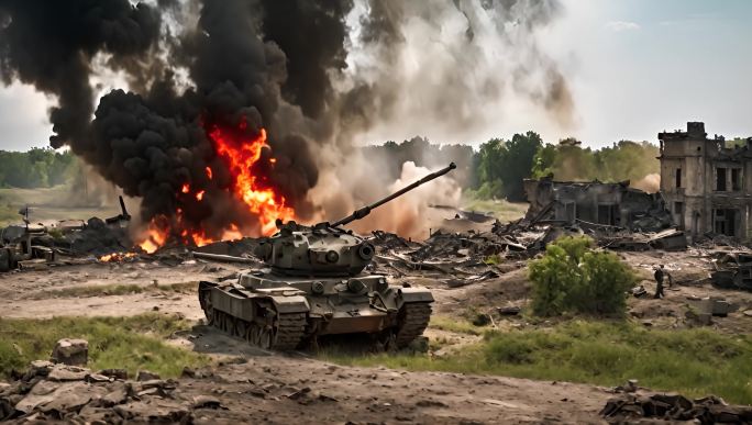 俄乌战争现代战争战火坦克侵略废墟炮弹战火