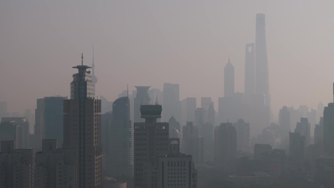 4k航拍 上海城市雾霾
