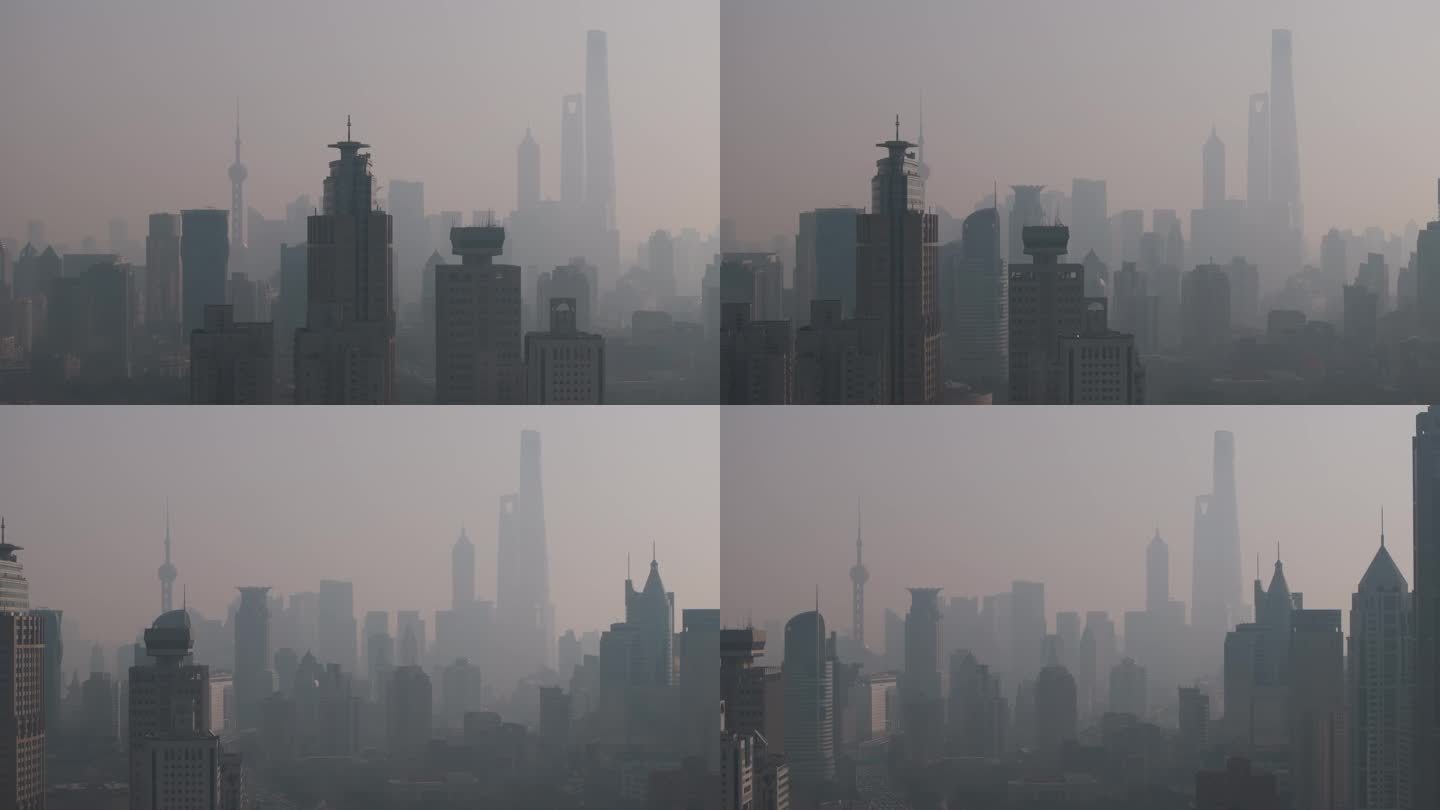 4k航拍 上海城市雾霾