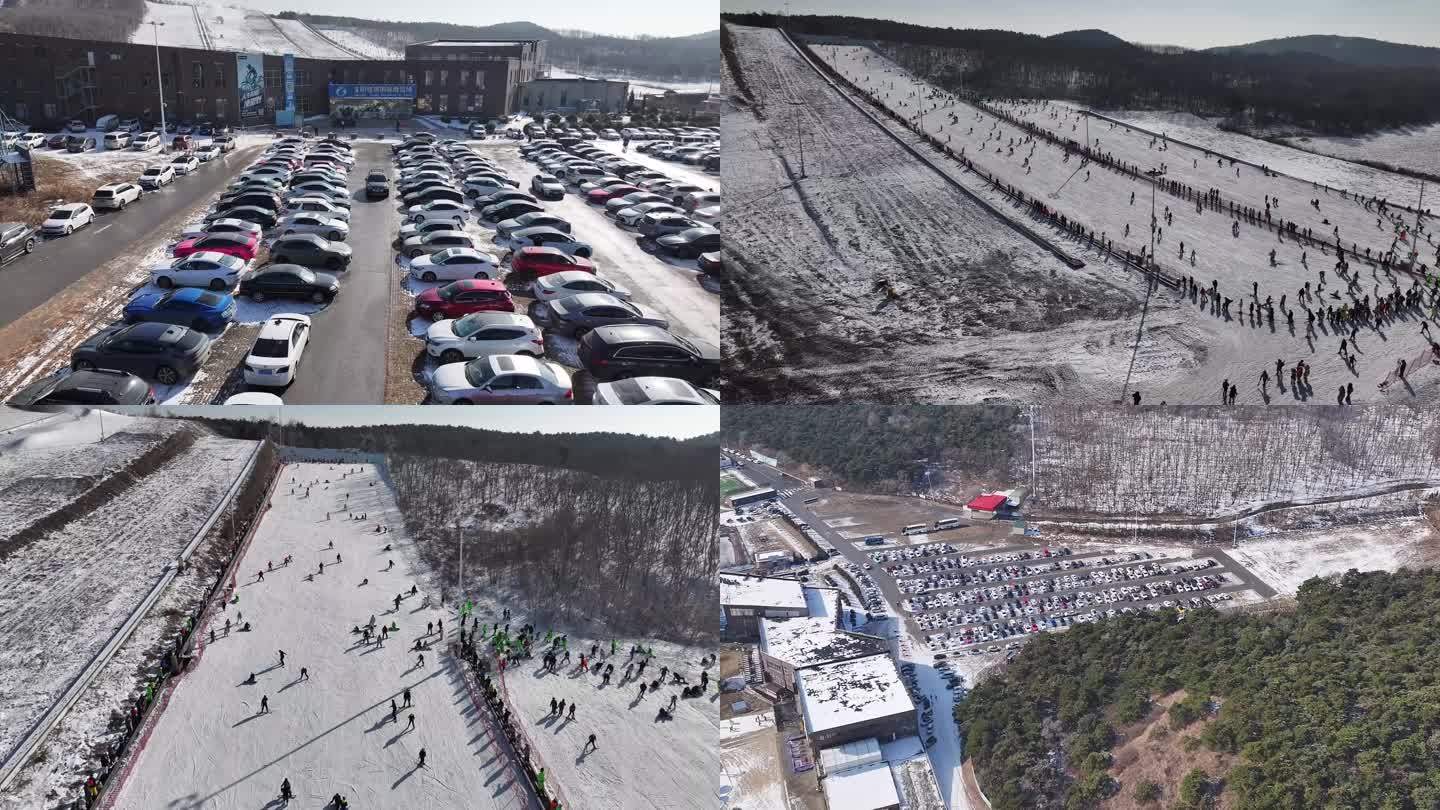 冬季旅游 满爆的停车场 滑雪场