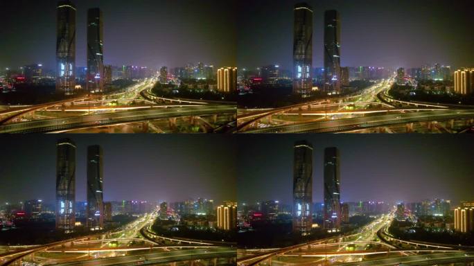 杭州城市立交桥高架桥美丽夜景航拍