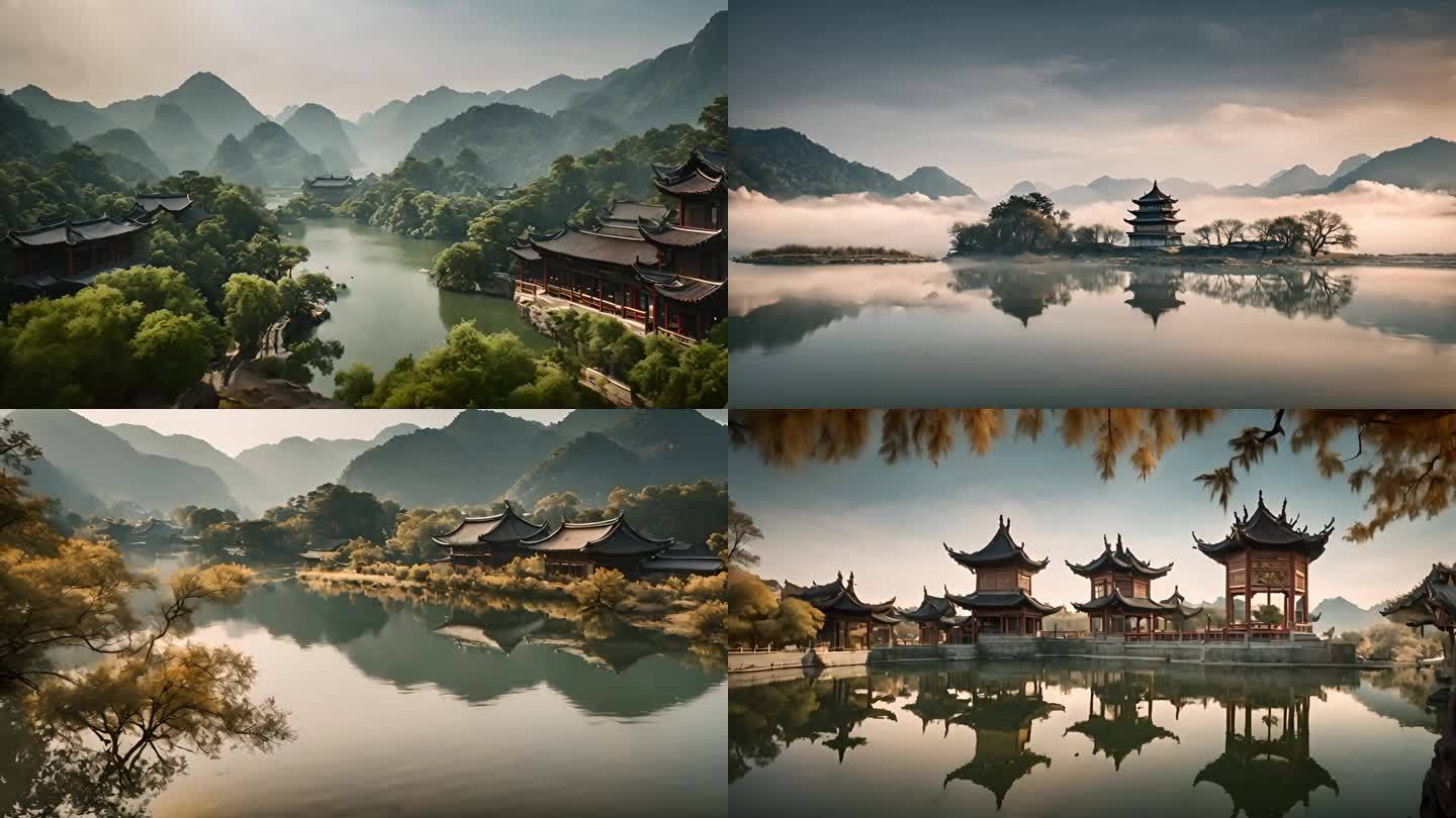 中国风大屏幕背景 水墨山水