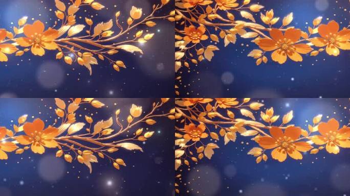 8K宽屏大屏高级金色艺术梵高金花花朵背景