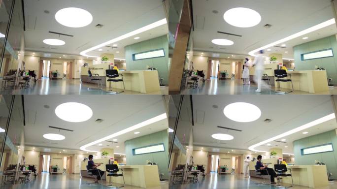 医院医护人员护士站和看病病人人流延时摄影