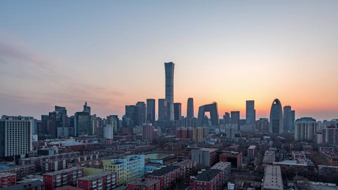 北京宣传片国贸CBD建筑群日转夜延时摄影