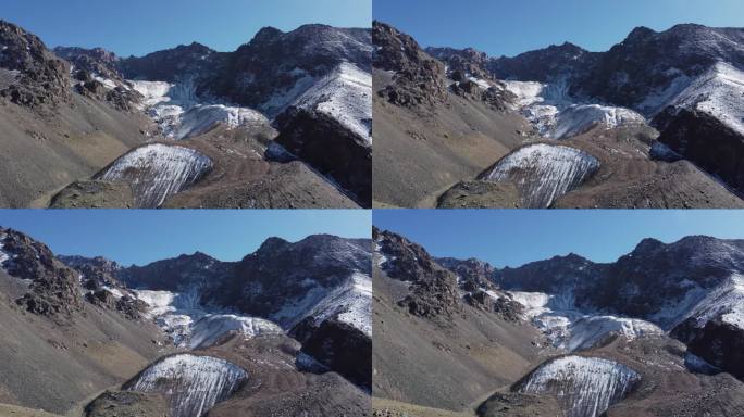 冰川冰碛形成砾石山在阿根廷安第斯山脉，空中