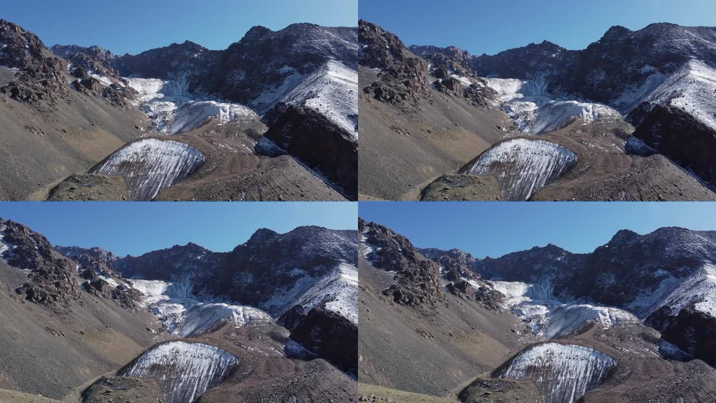 冰川冰碛形成砾石山在阿根廷安第斯山脉，空中