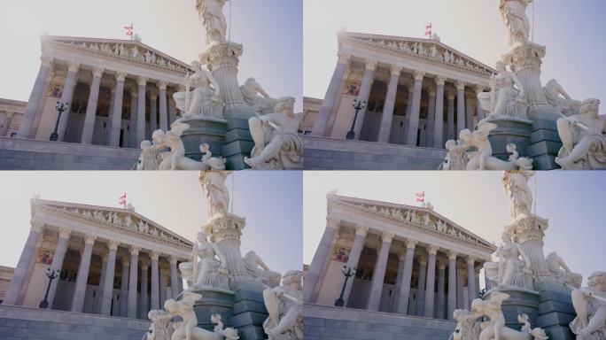 奥地利维也纳议会大厦和雅典娜女神雕像