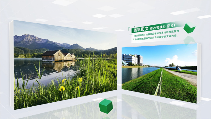 清新绿色生态立体图文包装两张照片展示AE