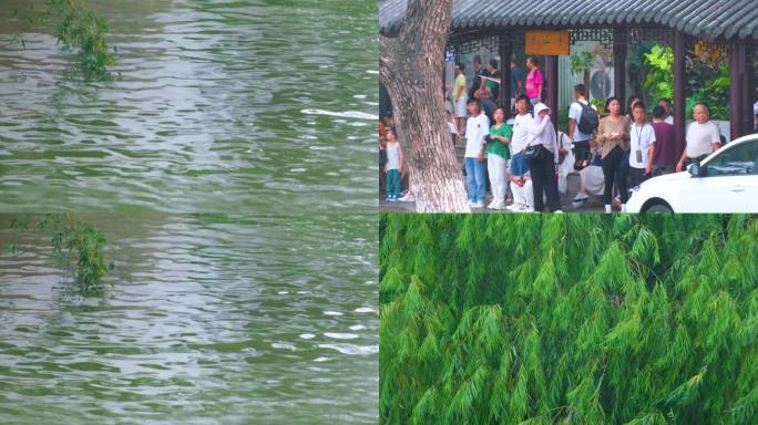 江苏苏州姑苏寒山寺江南水乡下雨季游客风景