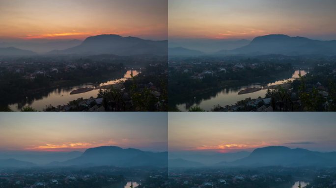 老挝琅勃拉邦谱西山看小城日出
