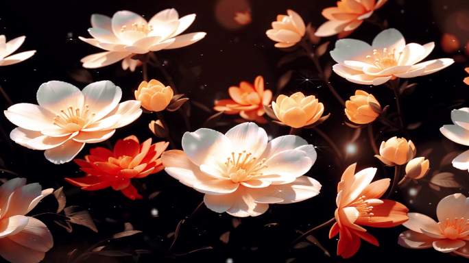 8K宽屏大屏高级花海黑金花朵花丛艺术背景