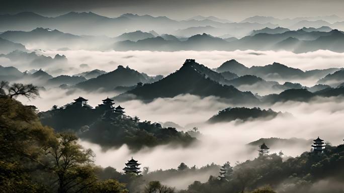 上春山 中国风意境山水水墨山水风景