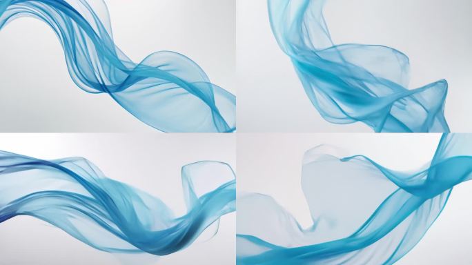 高清蓝色绸布唯美线条变幻流动背景意境素材