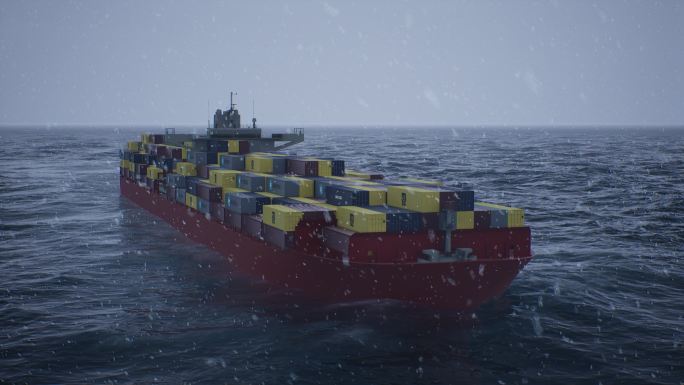 轮船 货轮 运输船 大海下雪 海上雪天