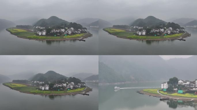 新安江山水画廊风景区  航拍 春天油菜花