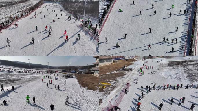 冬季旅游 航拍滑雪中 雪上运动