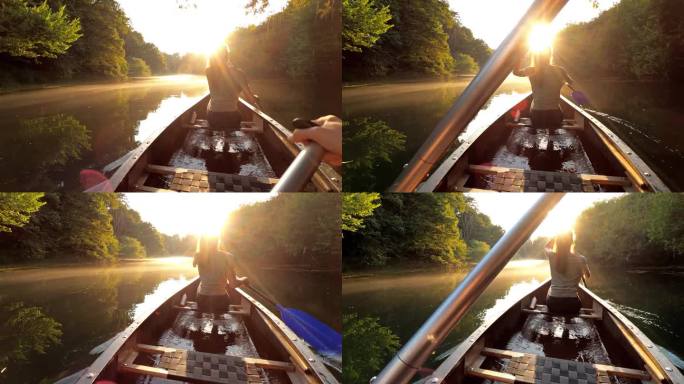 一对夫妇在独木舟上享受完美的夏日