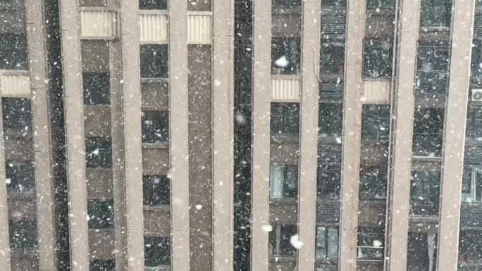 城市下雪高楼下雪场景空镜