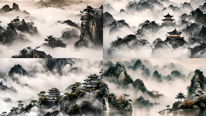 水墨意境中国山水美景风光