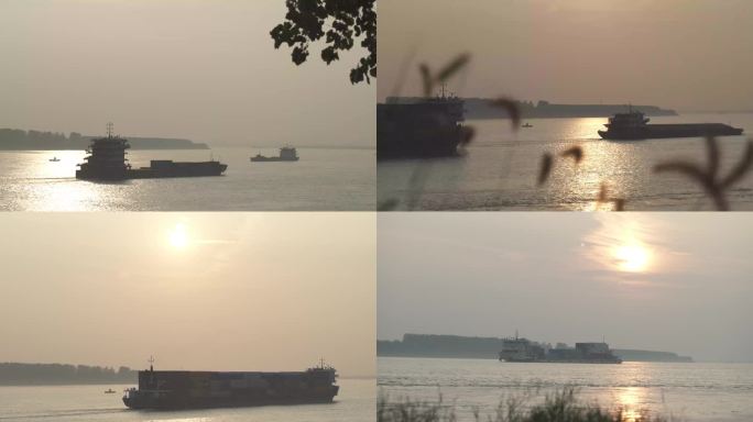 夕阳下的江边船