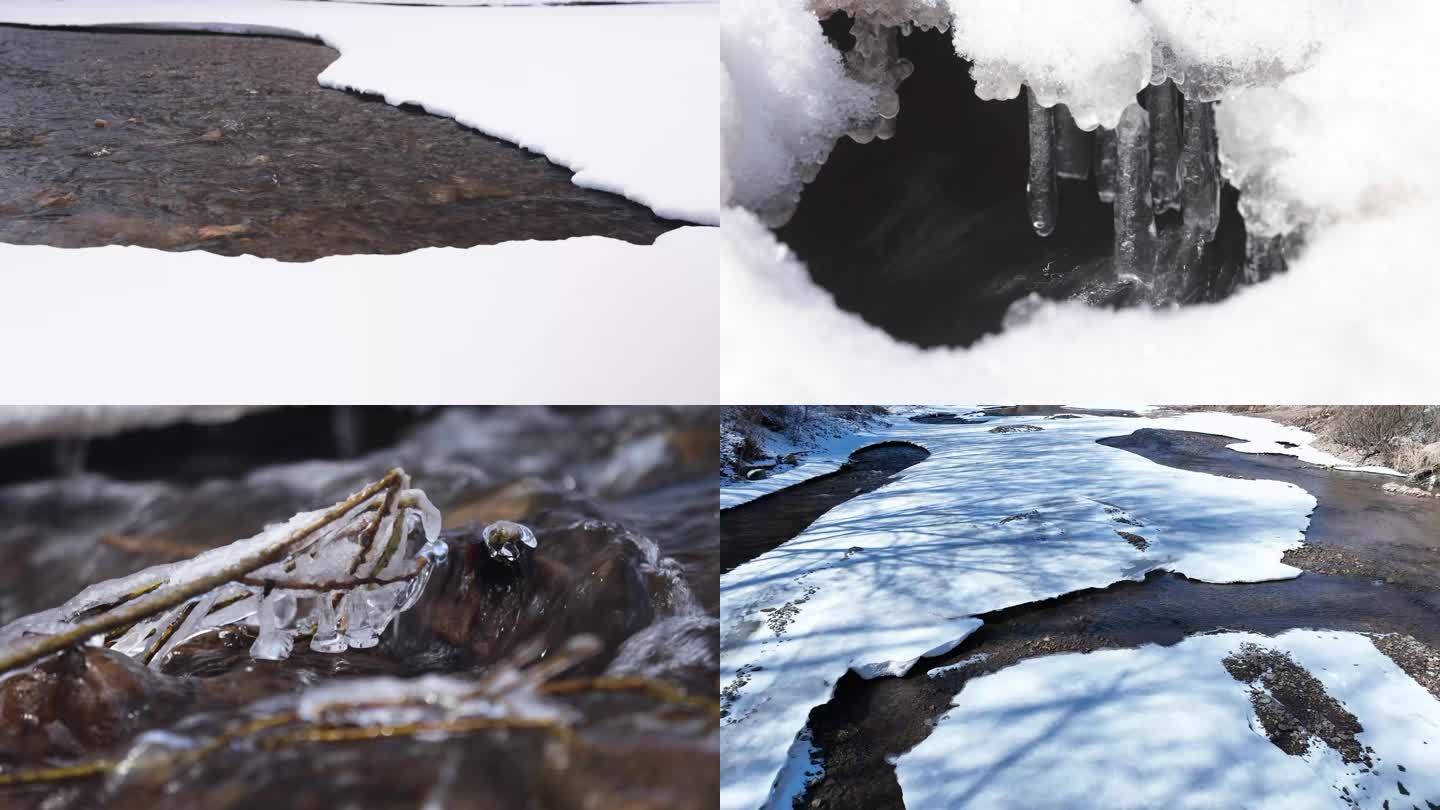 冰雪融化水滴冰柱天然泉水